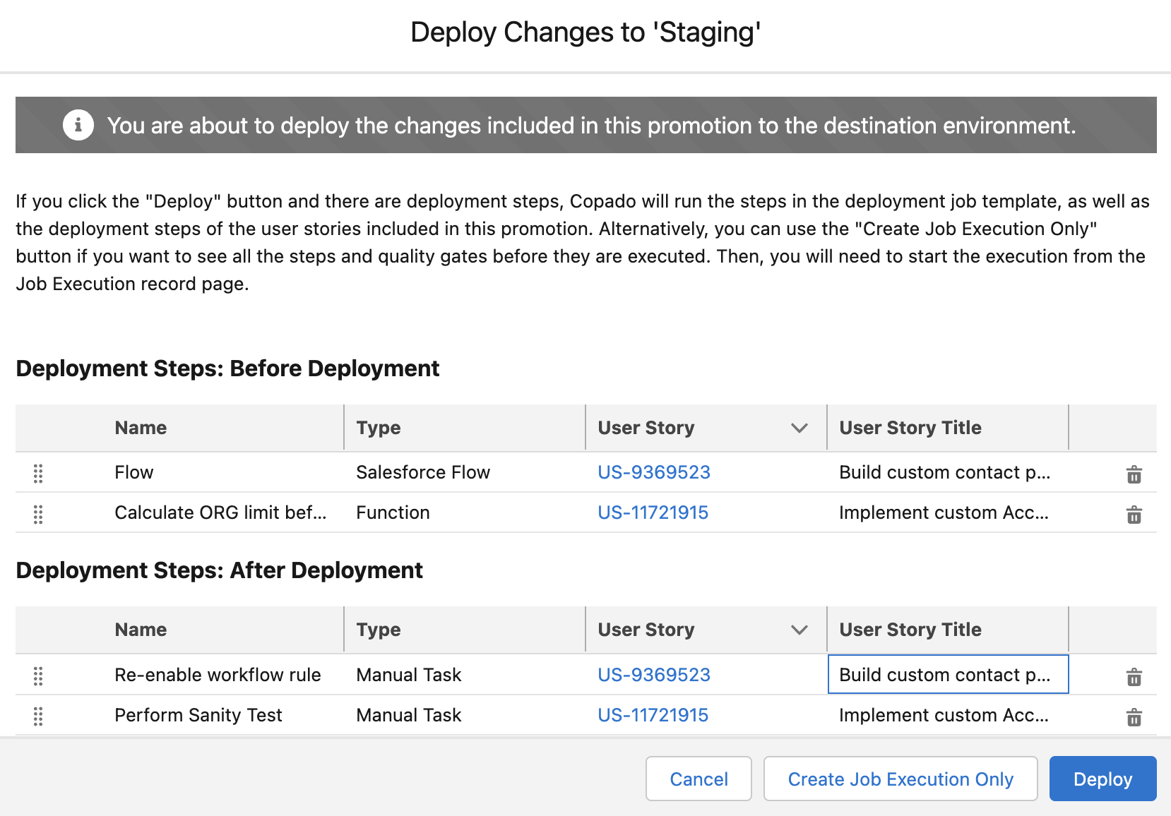Modify User Story Deployment Steps in a Salesforce Source Format 